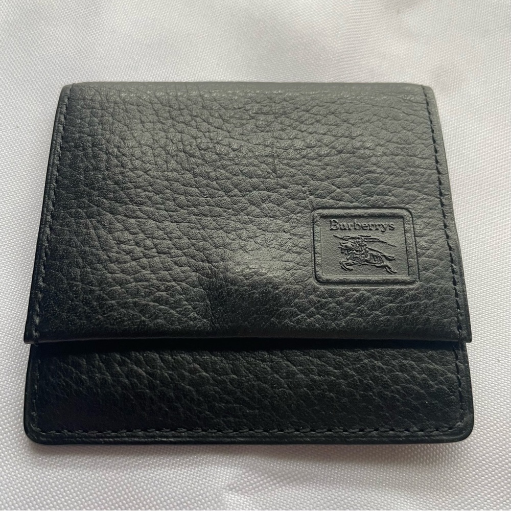 BURBERRYS SMALL COIN CASE POUCH LONDON LEATHER AUTHENTIC VINTAGE BLACK LEATHER